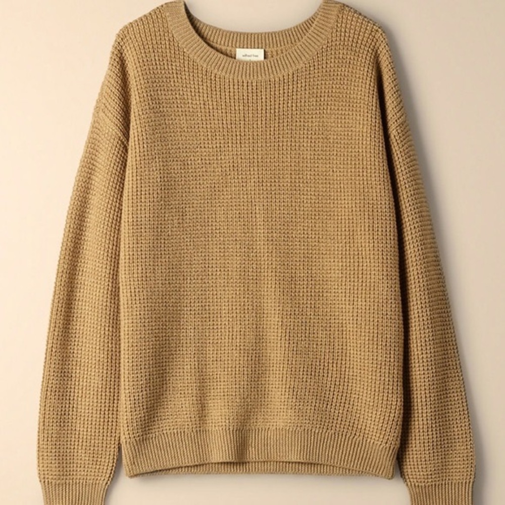Aritzia Waffle Knit Crewneck Sweater in Camel